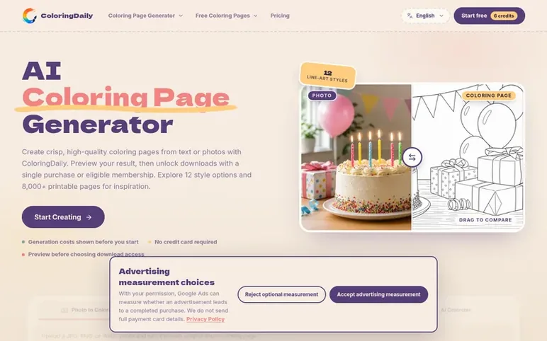 Screenshot of the ColoringDaily homepage