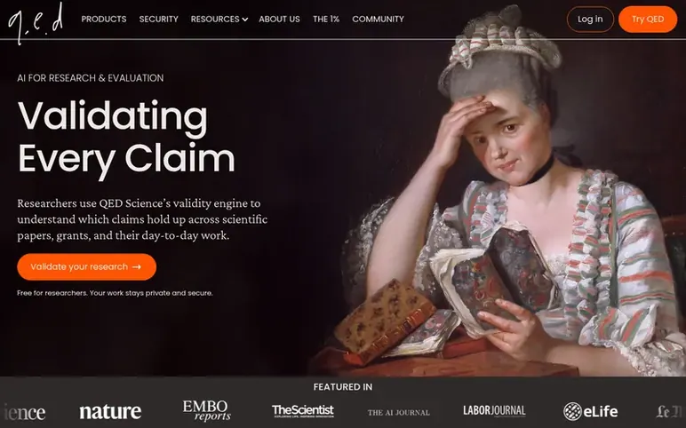 Screenshot of the QED Science homepage