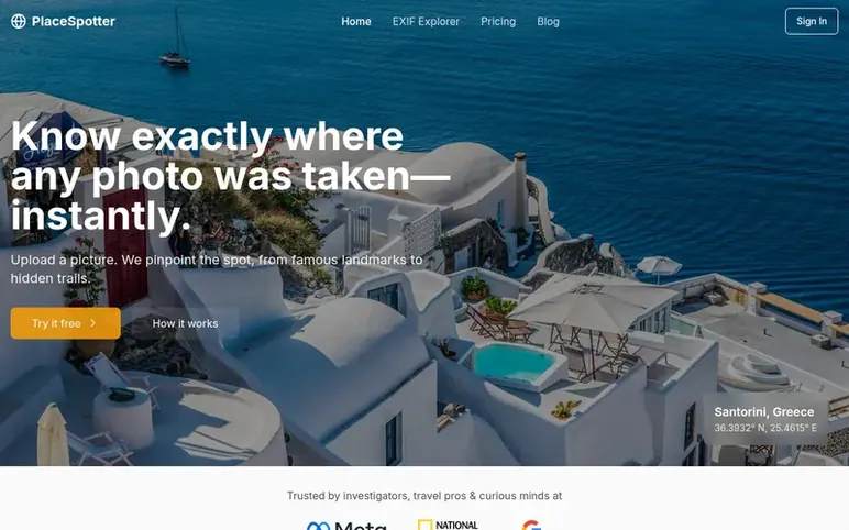 Screenshot of the PlaceSpotter homepage