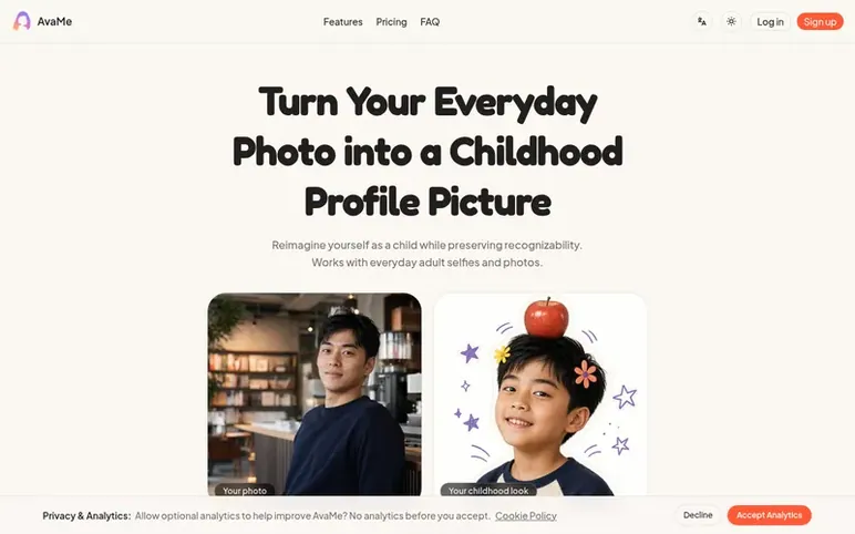 Screenshot of the AvaMe homepage
