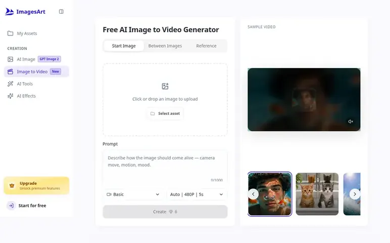 Screenshot of the ImagesArt AI homepage