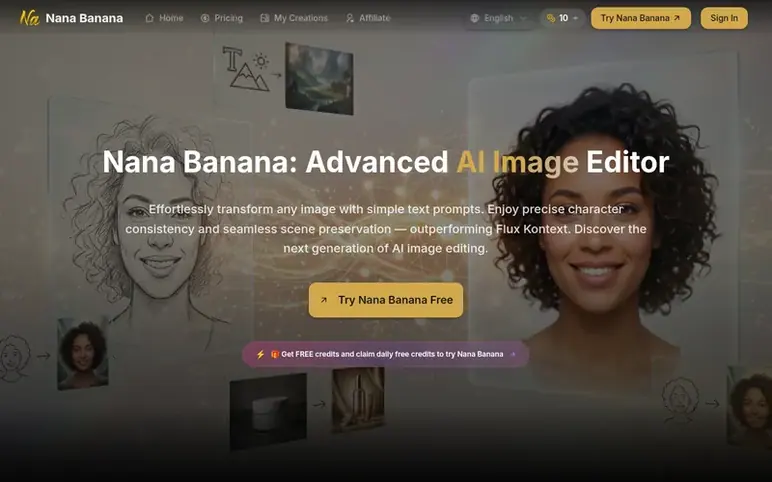 Screenshot of the Nana Banana homepage