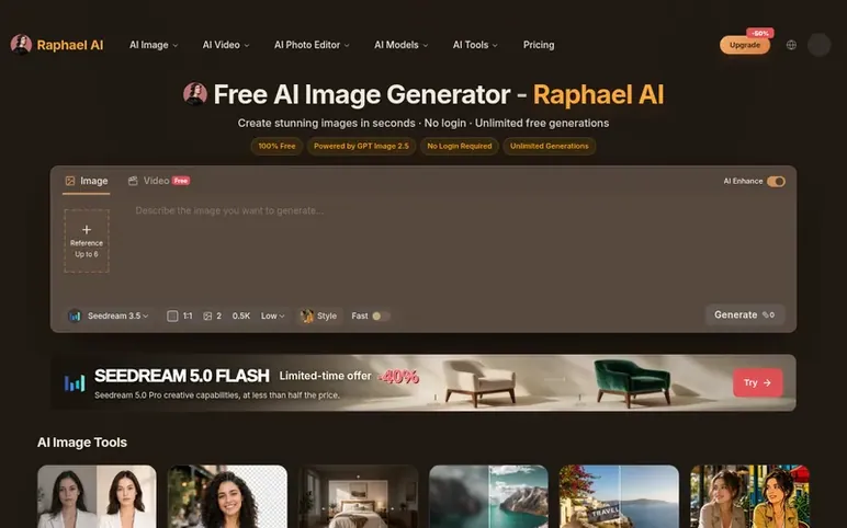 Screenshot of the Raphael AI homepage