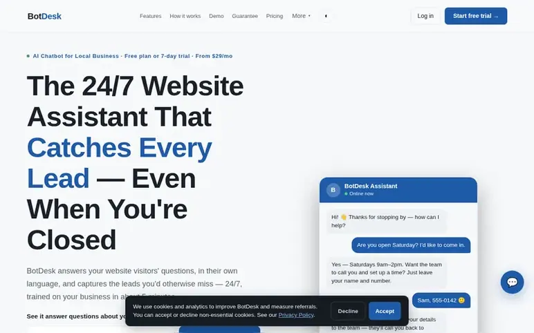 Screenshot of the BotDesk homepage