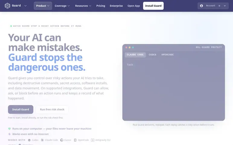 Screenshot of the HOL Guard homepage
